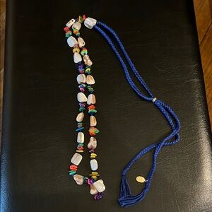 Free People Ariana OstColorful Beaded Necklace with Blue Cord